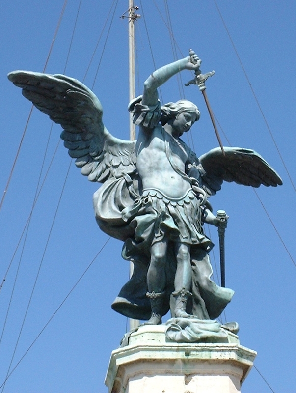 Archangel Michael by Peter Anton von Verschaffelt (1753) standing on top of the castle