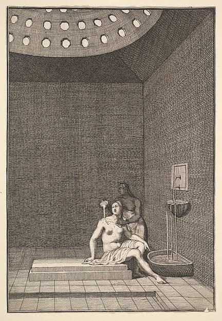 William Hogarth's A Turkish Bath (Aubry de La Motraye's "Travels throughout Europe, Asia and into Part of Africa...," London, 1724, vol. I, pl. 10)