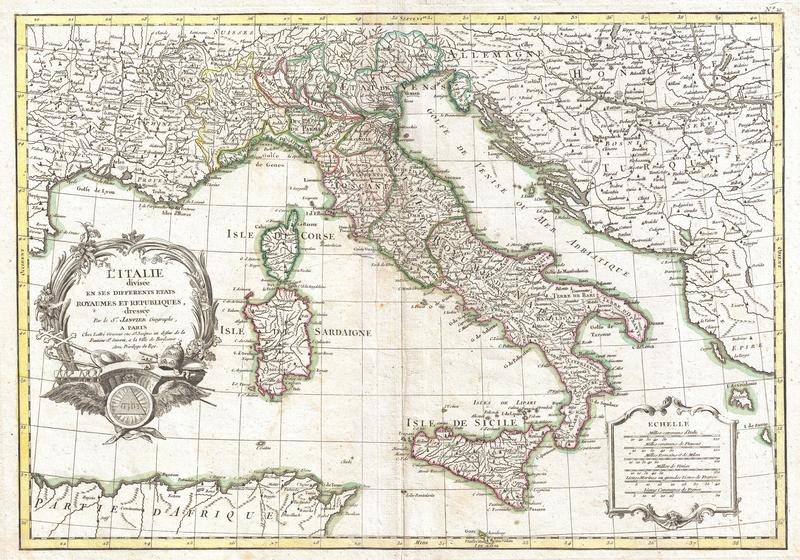 Jean Janvier, Jean Lattre,&nbsp;<em>L'Italie divisee en ses differents etats Royaumes et Republiques,&nbsp;</em>1770, Engraving (Private Collection)