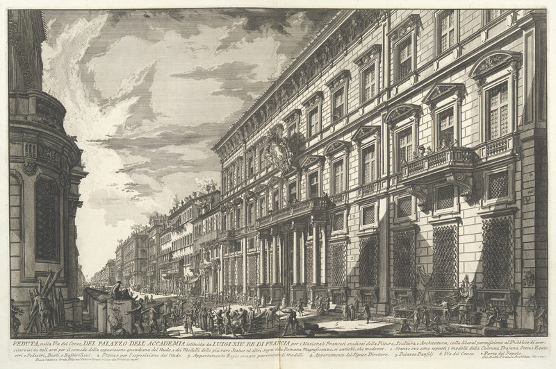 View along the Via del Corso of the Palazzo dell'Accademia, established by Louis XIV, King of France for French students of Painting, Sculpture and Architecture
