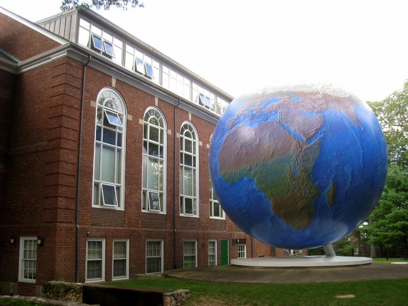 Babson College campus with globe